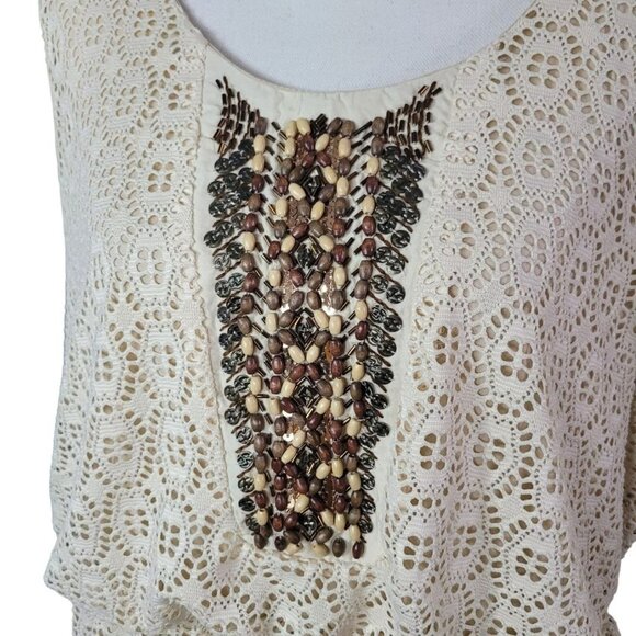 Maurices Plus Dress Womens 2X Doily Eyelet Lace Sleeveless Beaded Sequin Beige‎ - Picture 6 of 16